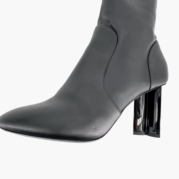 Louis Vuitton Silhouette Black Leather Block Heel Ankle Boots Size 37.5 US 7.5 - Picture 9 of 16